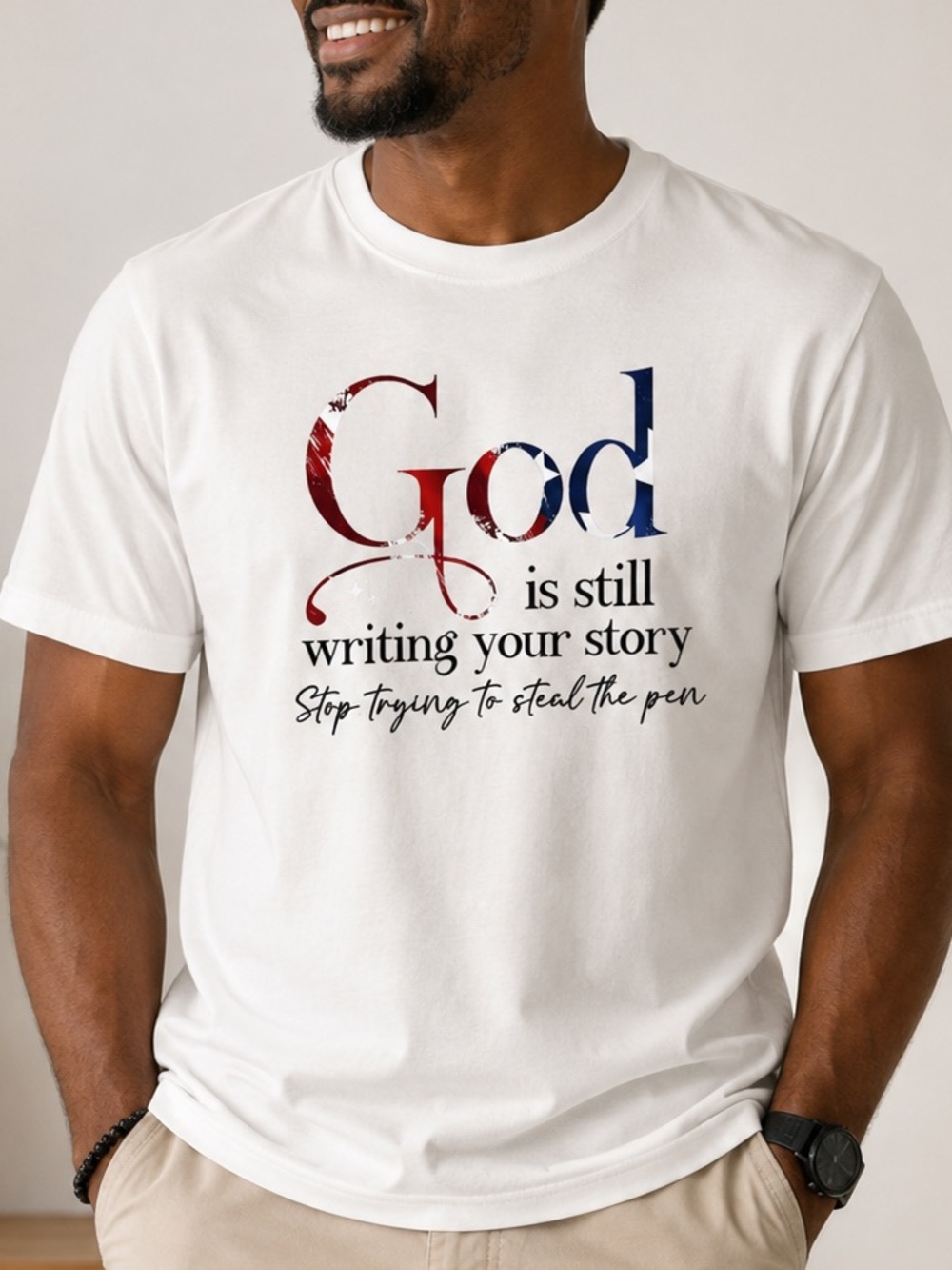 White Short-Sleeve Graphic Tee - 'God is Still Writing Your Story'